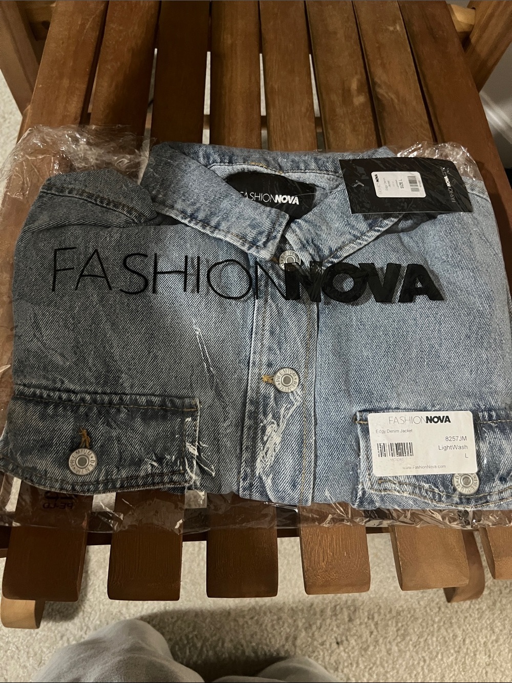 Fashion Nova Distressed Light Blue Denim Jacket